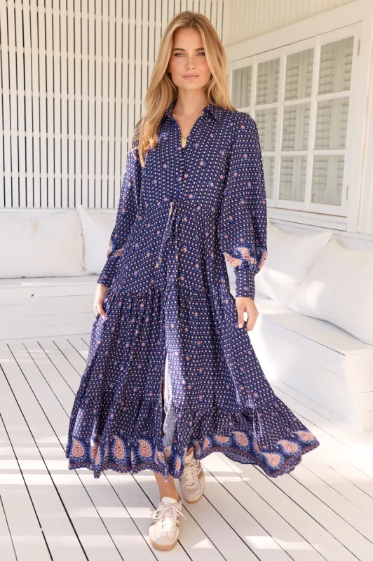 JAASE - Romee Maxi Dress: Tiered Dress with Pull Tie Waist in the Alaska Print sold by Salty Crush