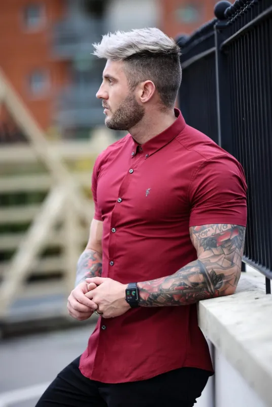 Father Sons Super Slim Stretch Classic Ox Blood Short Sleeve With Button Down Collar -  FS820 sold by Father Sons