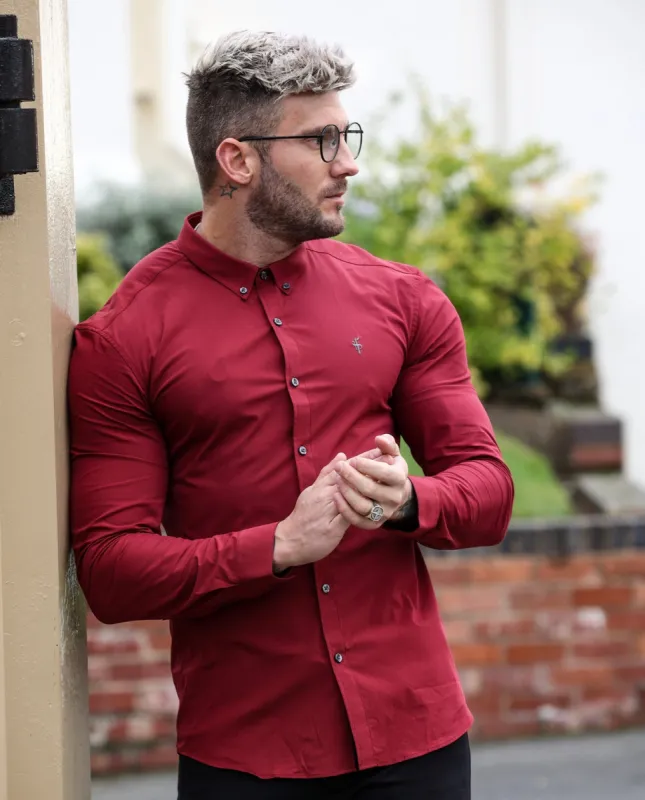 Father Sons Super Slim Stretch Classic Ox Blood Long Sleeve With Button Down Collar -  FS821 sold by Father Sons