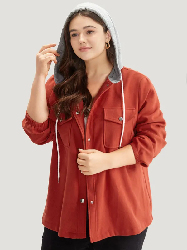 Contrast Patchwork Button Through Hooded Drawstring Corduroy Coat sold by Bloomchic