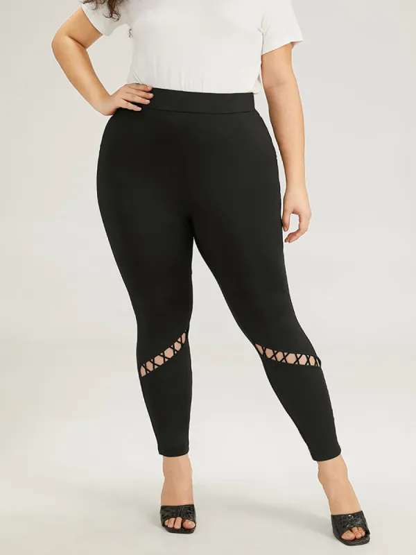 Halloween Plain Cut Out Elastic Waist Leggings sold by Bloomchic