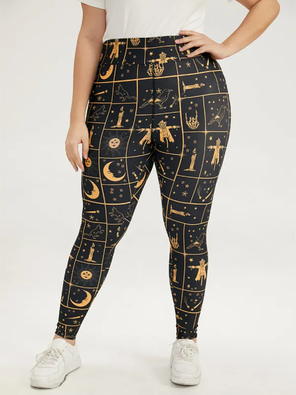 Halloween Graphic Skinny Elastic Waist Leggings sold by Bloomchic