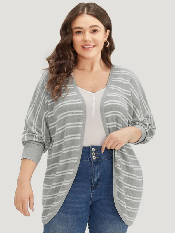 Striped Elastic Cuffs Arc Hem Cardigan sold by Bloomchic