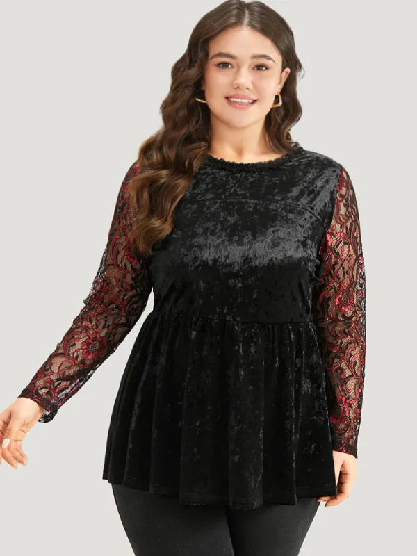 Halloween Lace Patchwork Contrast Cut Out Blouse sold by Bloomchic