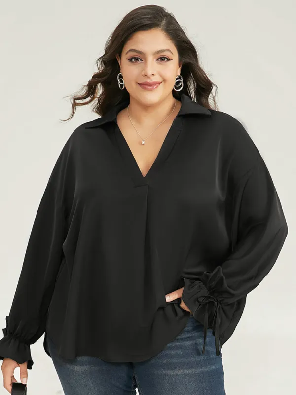 Knot Pleated Lantern Sleeve Blouse sold by Bloomchic