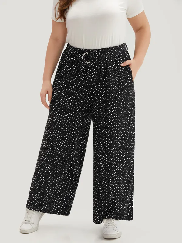 Polka Dot Belted Metal Detail Pants sold by Bloomchic