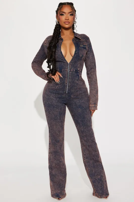 Bad Reputation Denim Jumpsuit - Dark Wash sold by Fashion Nova
