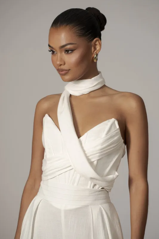 Ivory Coastal Bliss Linen Bustier sold by JLUXLABEL