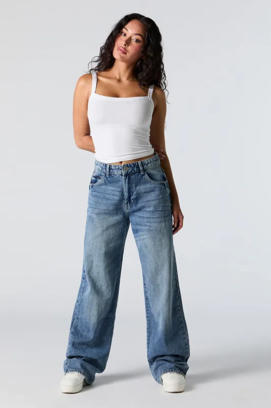 Medium Vintage Wash High Rise Wide Leg Jean sold by Charlotte Russe