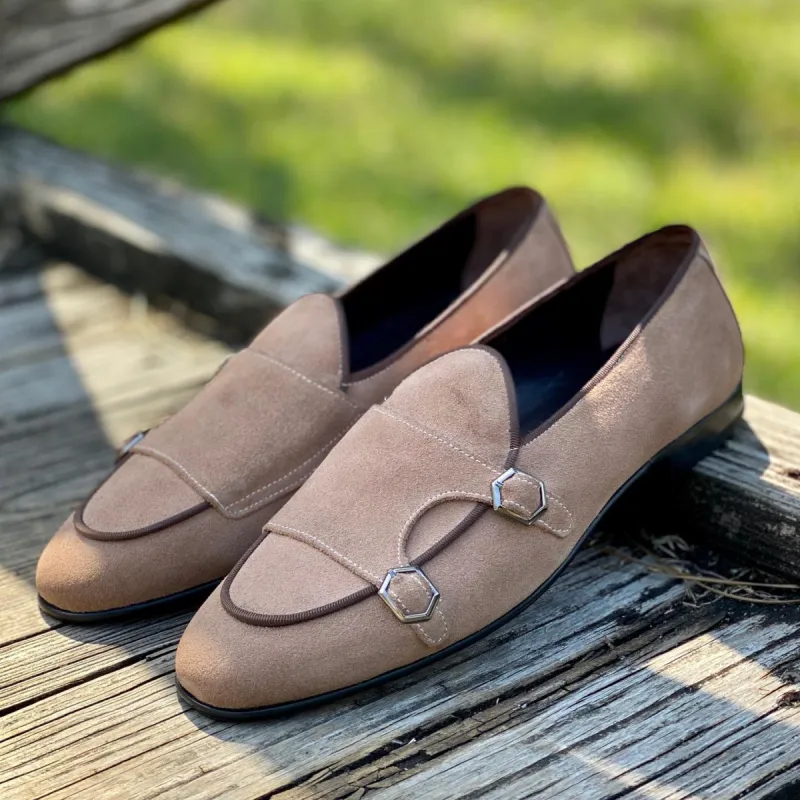 Beige Suede Leather Leggenda Monk Straps sold by Costoso Italiano