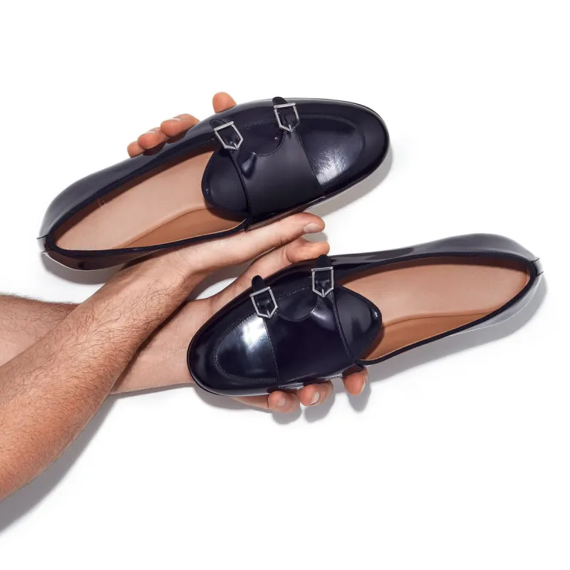 Black Leather Giovane With Buckle Loafers sold by Costoso Italiano