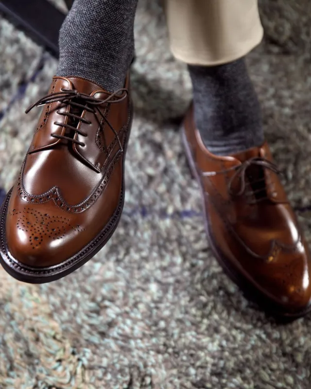 Height Increasing Tan Leather Wamria Brogue Wingtip Derby Shoes - Formal Shoes - AW24 sold by Costoso Italiano