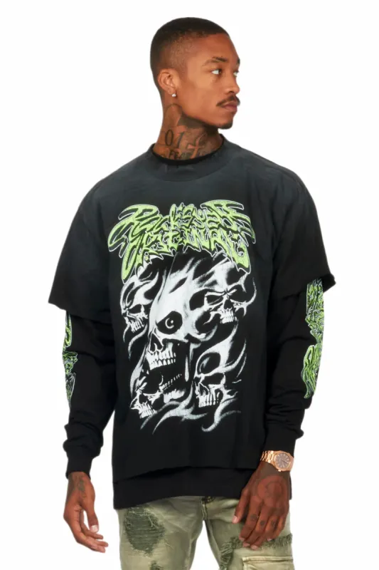 Schtupp Black Double Layer Long Sleeve Graphic T-Shirt sold by Rockstar Original