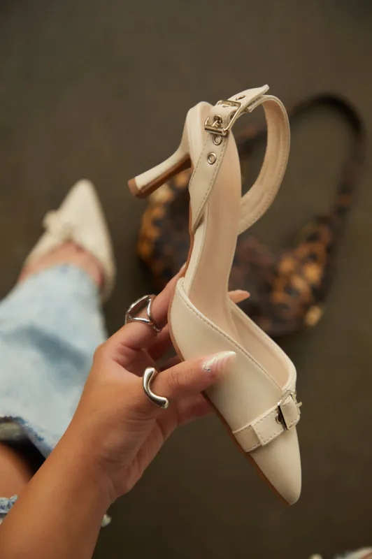 Demi Slingback Mid Heel Pumps - Ivory sold by Miss Lola