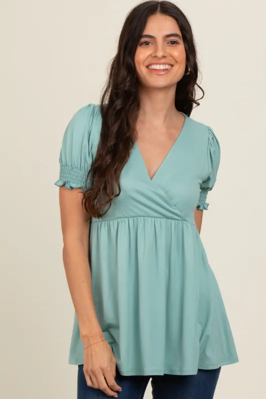 Light Olive Puff Sleeve Crossover Nursing Top sold by Pinkblush
