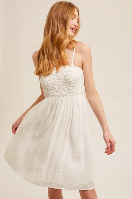 White Textured Smocked Dress sold by Pinkblush