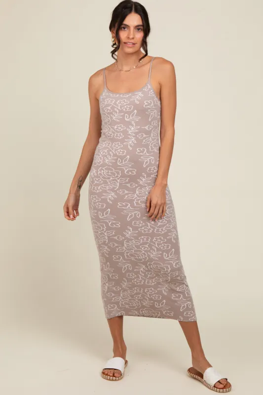 Beige Floral Knit Fitted Midi Dress sold by Pinkblush