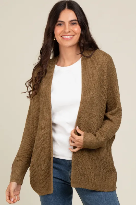 Olive Knit Open Front Cardigan sold by Pinkblush