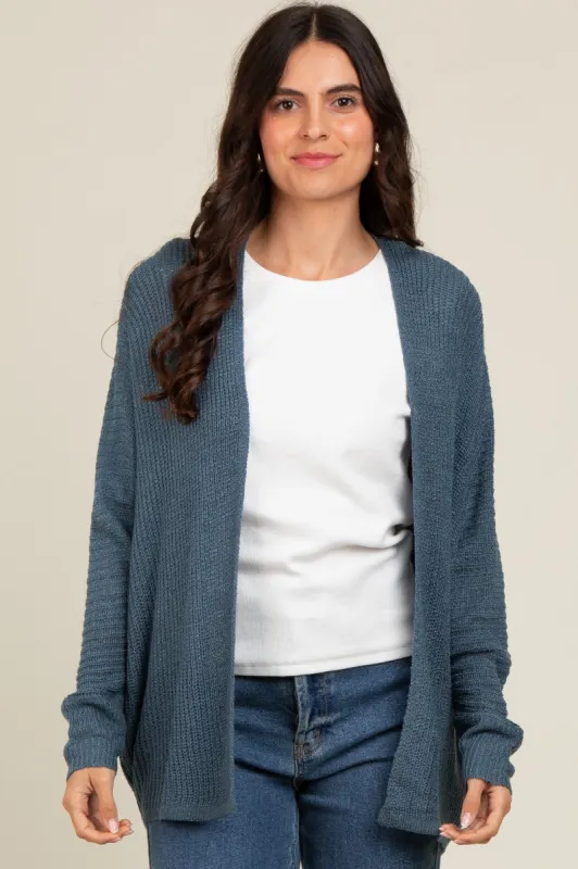 Dark Teal Knit Open Front Cardigan sold by Pinkblush