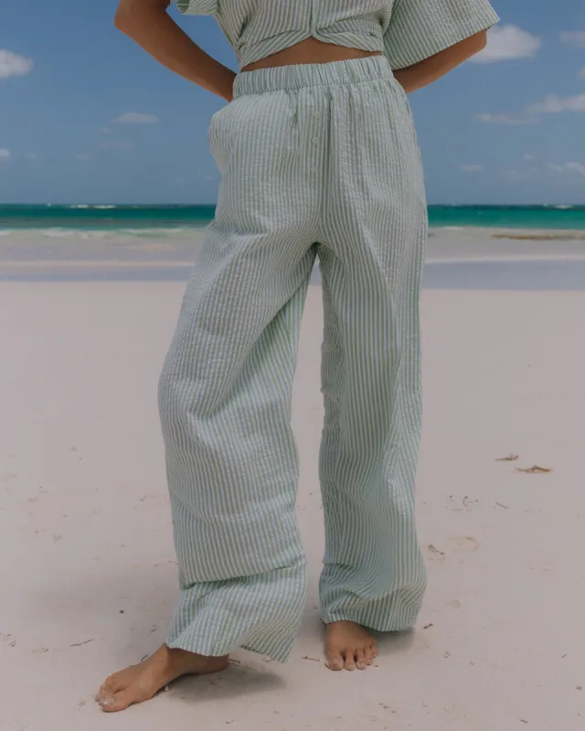 Seersucker Resort Pants - Light Green/White Stripe sold by Daily Drills