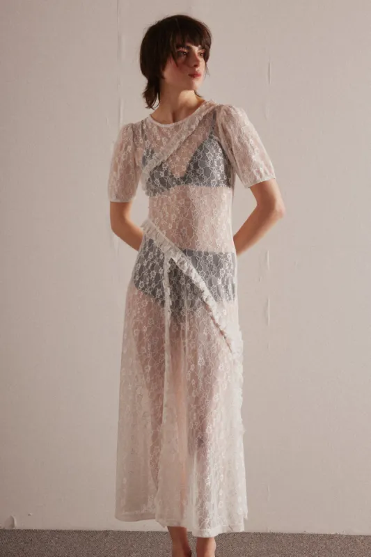 leila white flower lace dress sold by Damson Madder