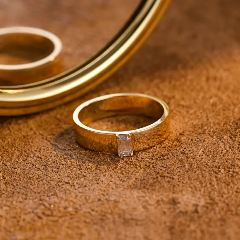 CausYou Solid Gold Emerald Cut Lab Grown Diamond Wedding Band, Cigar Band Engagement Ring for Men sold by Causyou