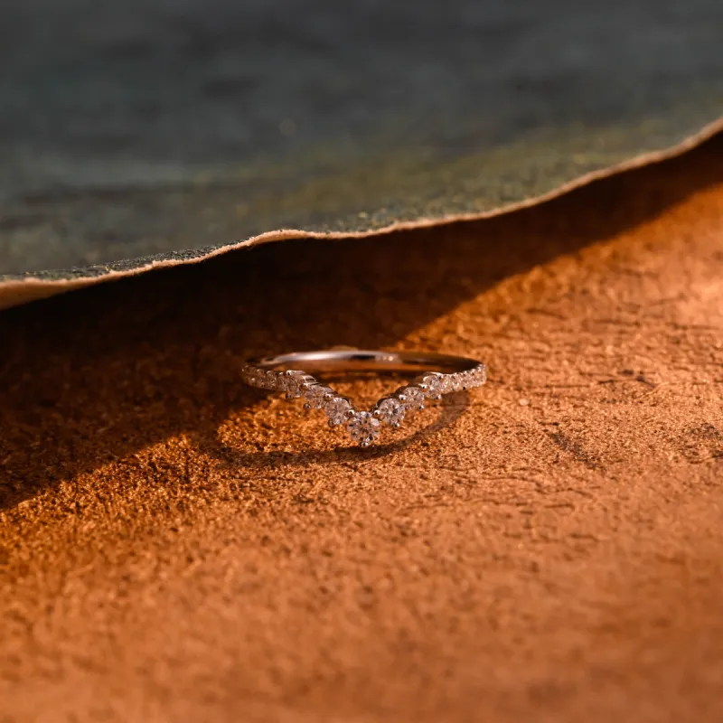 Solid Gold Curved Lab Grown Diamond Wedding Band, Matching Wedding Ring for Woman Wife sold by Causyou