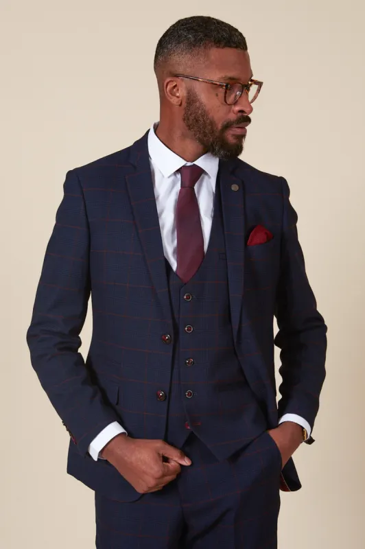EDINSON - Navy Wine Check Blazer sold by Marc Darcy