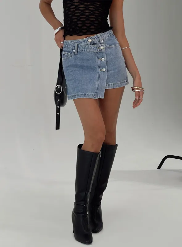 Denis Mini Denim Skirt Light Blue sold by Princess Polly