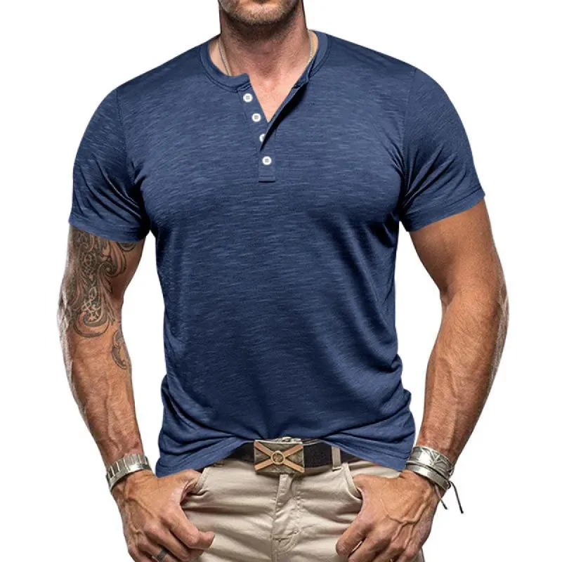 Men's Casual Henley Collar Short Sleeve T-Shirt 76662406Y sold by Manly
