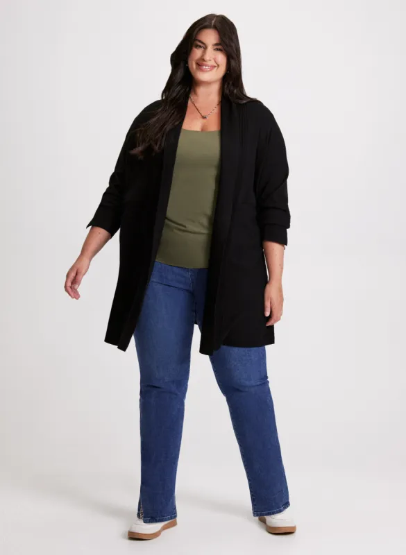 Open-Front Cardigan & Slit Hem Pull-On Jeans sold by Laura