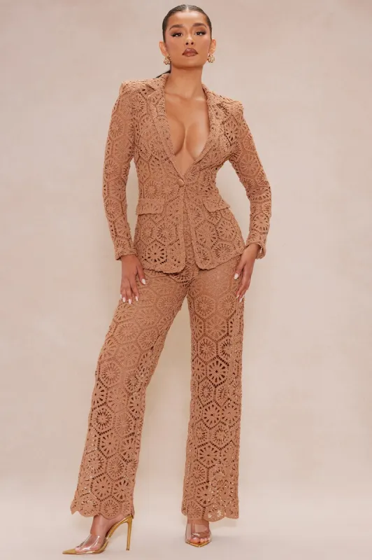 Amalfi Crochet Blazer Suit Set - Chocolate sold by Fashion Nova