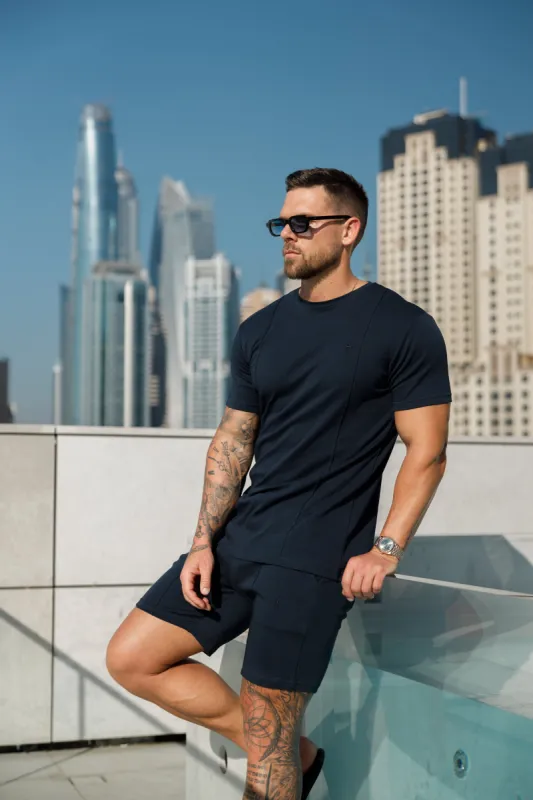 Father Sons Navy Crew T Shirt With Pintuck Detail - FSH1048. sold by Father Sons
