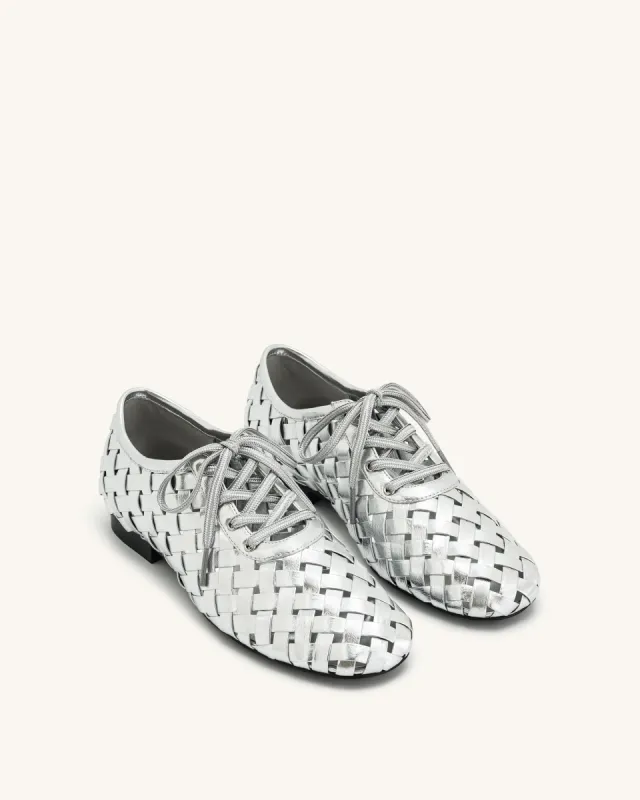 Kayla Weave Strap Flat Shoes - Silver sold by JW PEI