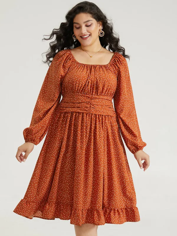 Polka Dot Ruched Square Neck Dress sold by Bloomchic