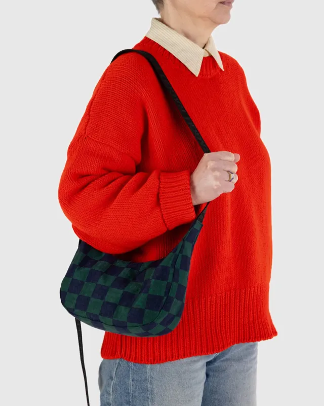 Baggu | Small Nylon Crescent Bag - Navy Green Check sold by Fort