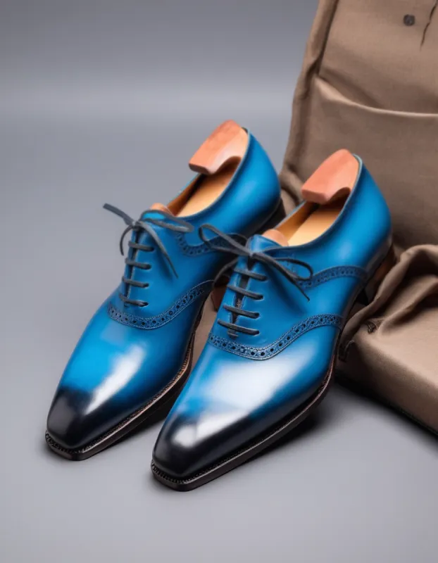 Blue Leather Kratio Brogue Oxfords - Formal Shoes sold by Costoso Italiano