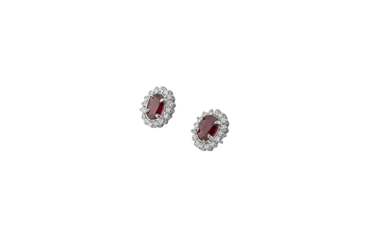 Boucles d'oreilles en or blanc avec rubis et diamants sold by 58 Facettes