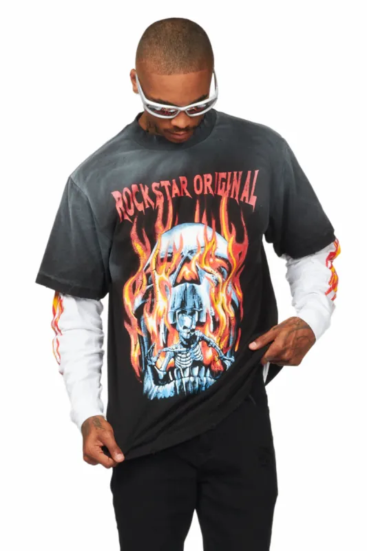 Suspect Black Double Layer Long Sleeve Graphic T-Shirt sold by Rockstar Original