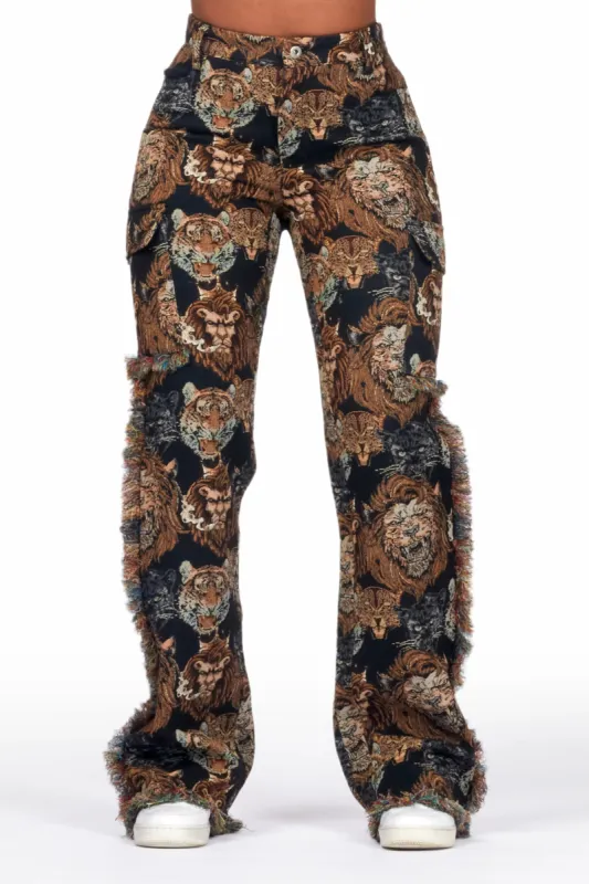 Khadiyah Black Animal Print Tapestry Stacked Pant sold by Rockstar Original