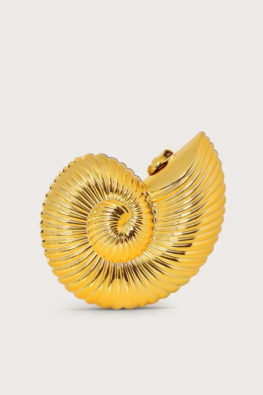 LUNA Metallic Sundial Shell Clutch Bag in Gold sold by Lavish Alice