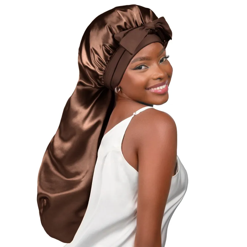 Tie Band Long Braids Butter Satin Bonnet | Brown sold by YANIBEST