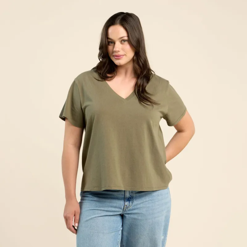 Vintage Cotton V-Neck Everyday T-Shirt | Olive sold by nuuds