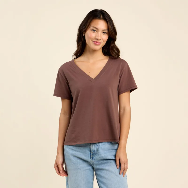 Vintage Cotton V-Neck Everyday T-Shirt | Coffee sold by nuuds