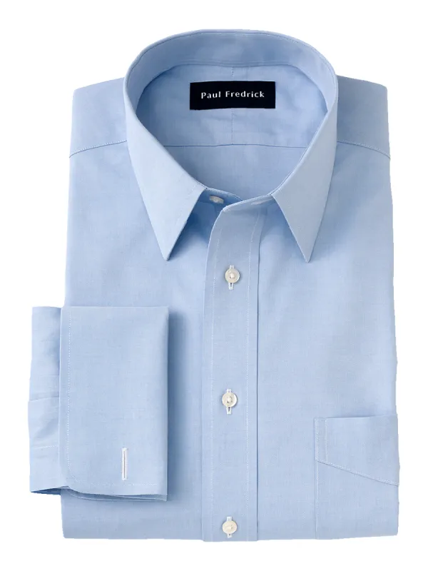 Non-Iron Cotton Pinpoint Solid Point Collar French Cuff Dress Shirt - Blue sold by Paul Fredrick