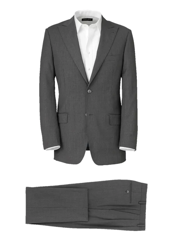 Wool Stretch Bengaline Single Breasted Peak Lapel Suit - Grey sold by Paul Fredrick