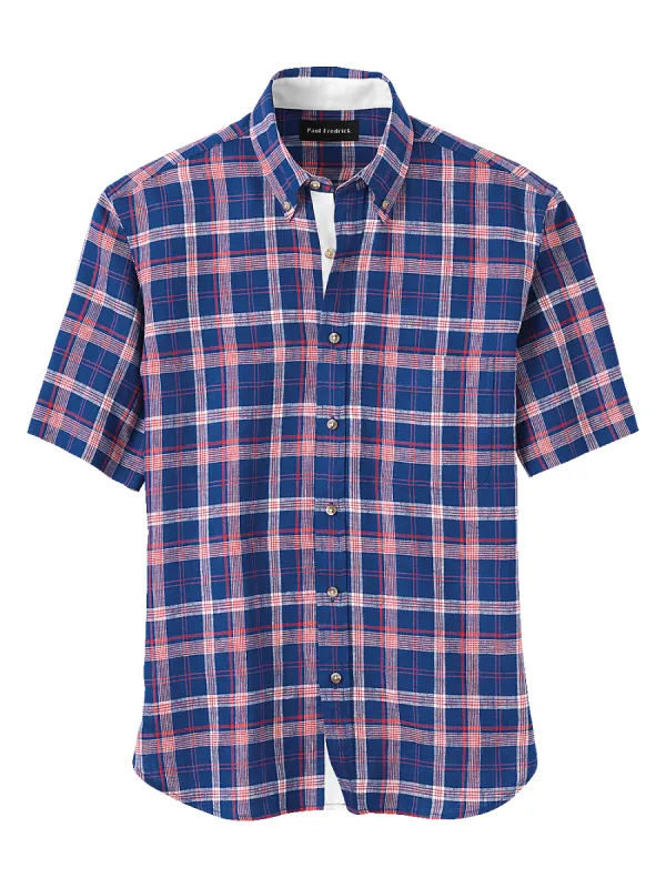 Linen Plaid Casual Shirt - Blue/red sold by Paul Fredrick