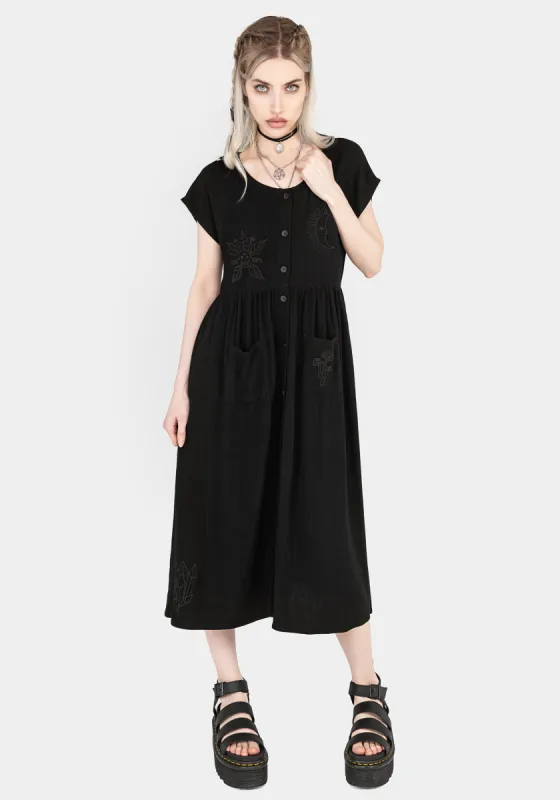 Scutellaria Embroidered Button Up Midi Dress sold by Disturbia