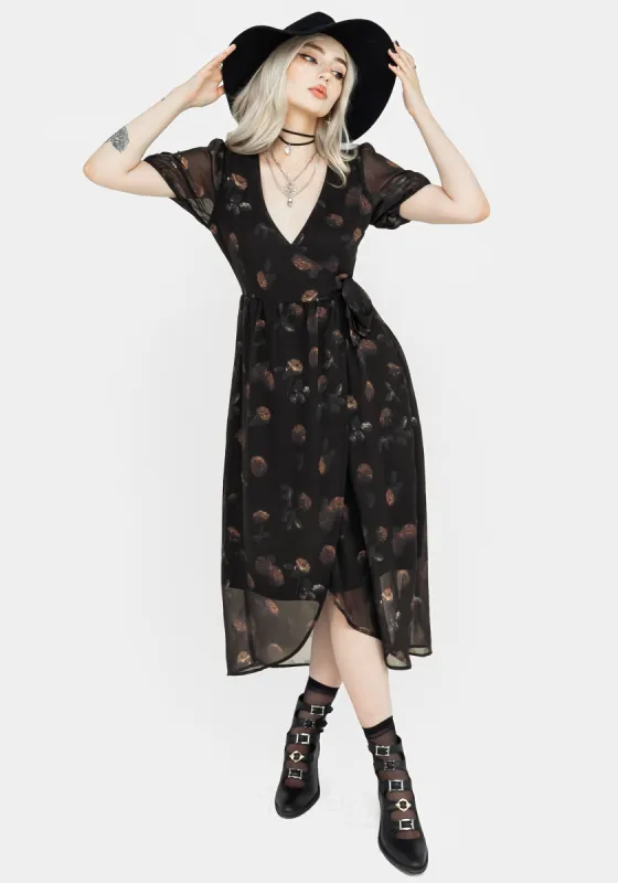 Monica Floral Chiffon Midi Wrap Dress sold by Disturbia