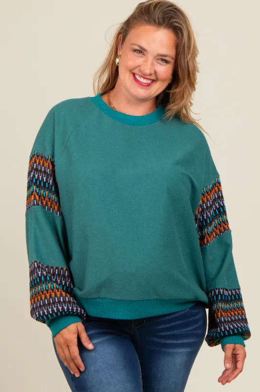Teal Knit Contrast Sleeve Maternity Plus Pullover sold by Pinkblush